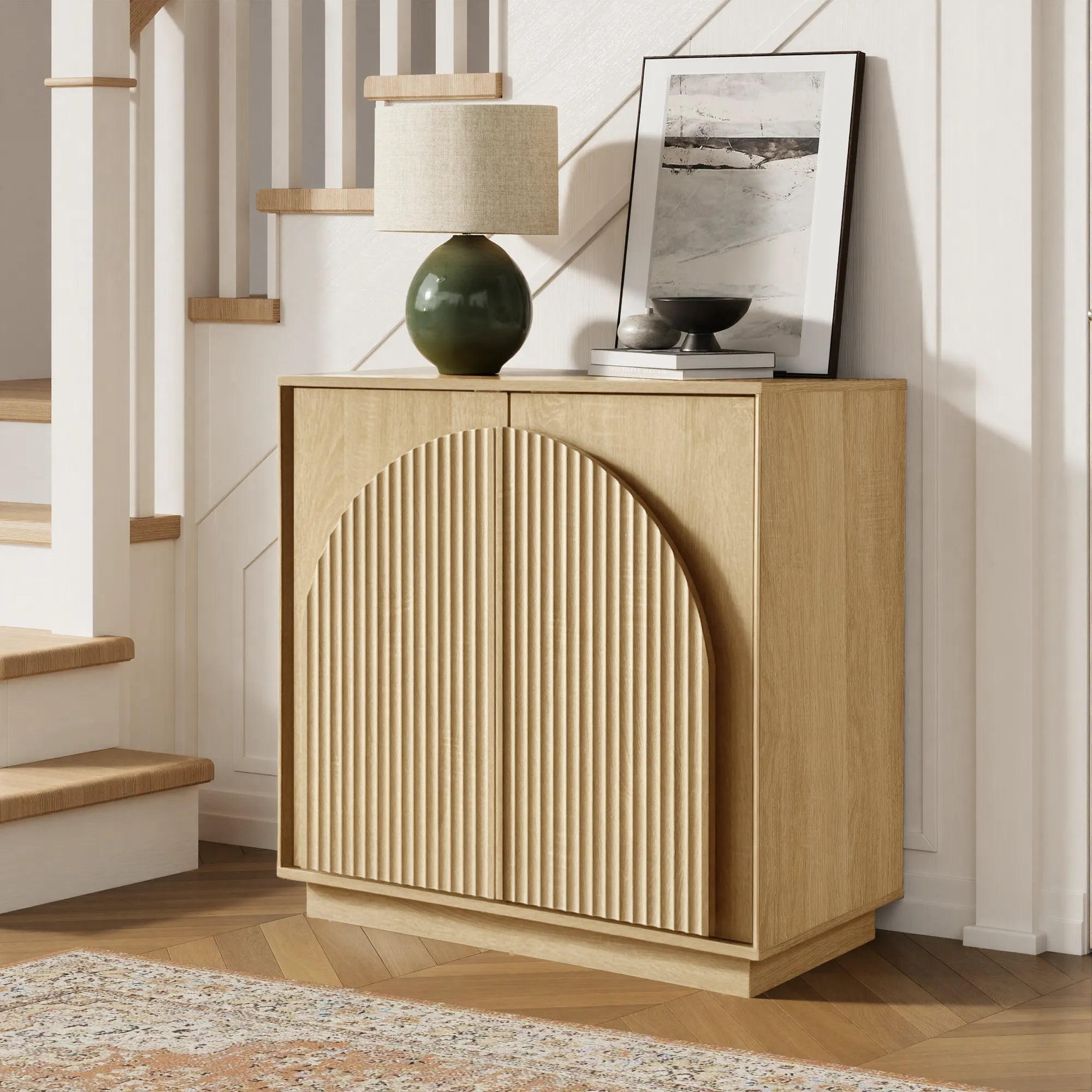 Fluted  2-Door Small Sideboard Oak