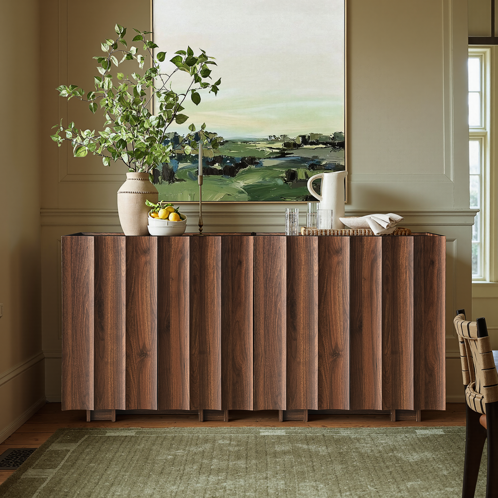 win2win Buffet Cabinet with Storage, Mid Century Modern Sideboard with Wave Design, Wood Grain Finish, Credenza with Adjustable Shelves, Modular Accent Cabinets for Living Dining Room Hallway, Walnut