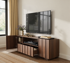 win2win 61" TV Stand for 70 Inch TV, Mid Century Modern TV Stand with Wave Design, Wood Grain Finish, Media Console with Adjustable Shelves, Entertainment Center for Living Room Bedroom, Walnut