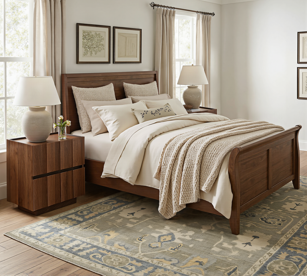 win2win Fluted Nightstand with Charging Station, Mid Century Modern Nightstand with Wave Design, Modern Bedside Table with Drawer Storage, Minimalist End Table for Bedroom Living Room, Walnut