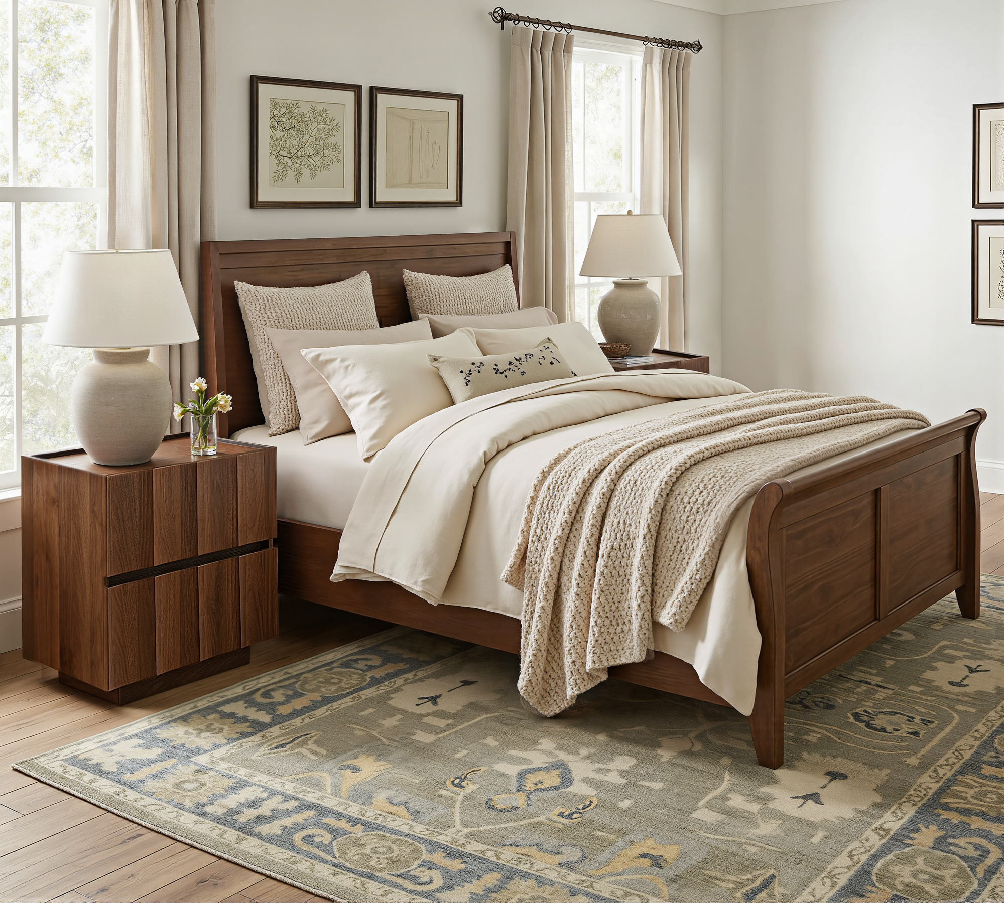 win2win Fluted Nightstand with Charging Station, Mid Century Modern Nightstand with Wave Design, Modern Bedside Table with Drawer Storage, Minimalist End Table for Bedroom Living Room, Walnut