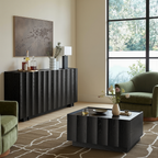 win2win Buffet Cabinet with Storage, Mid Century Modern Sideboard with Wave Design, Wood Grain Finish, Credenza with Adjustable Shelves, Modular Cabinets for Living Dining Room Hallway, Black