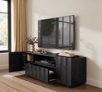win2win 61" TV Stand for 70 Inch TV, Mid Century Modern TV Stand with Wave Design, Wood Grain Finish, Media Console with Adjustable Shelves, Entertainment Center for Living Room Bedroom, Black