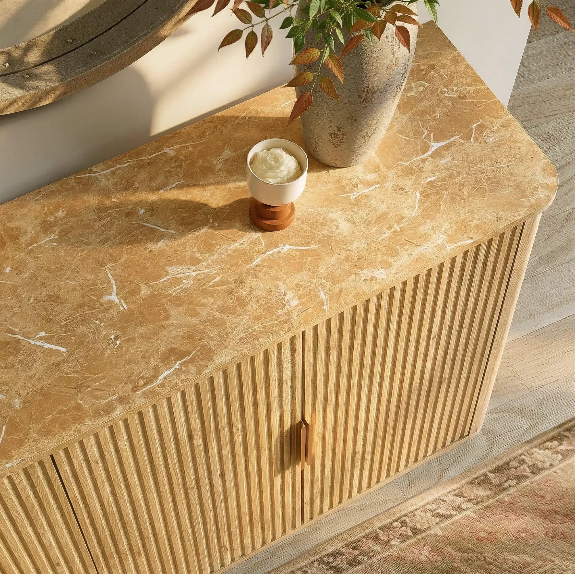 MINORA™ Arco Fluted 4-Door Sideboard – Golden Oak