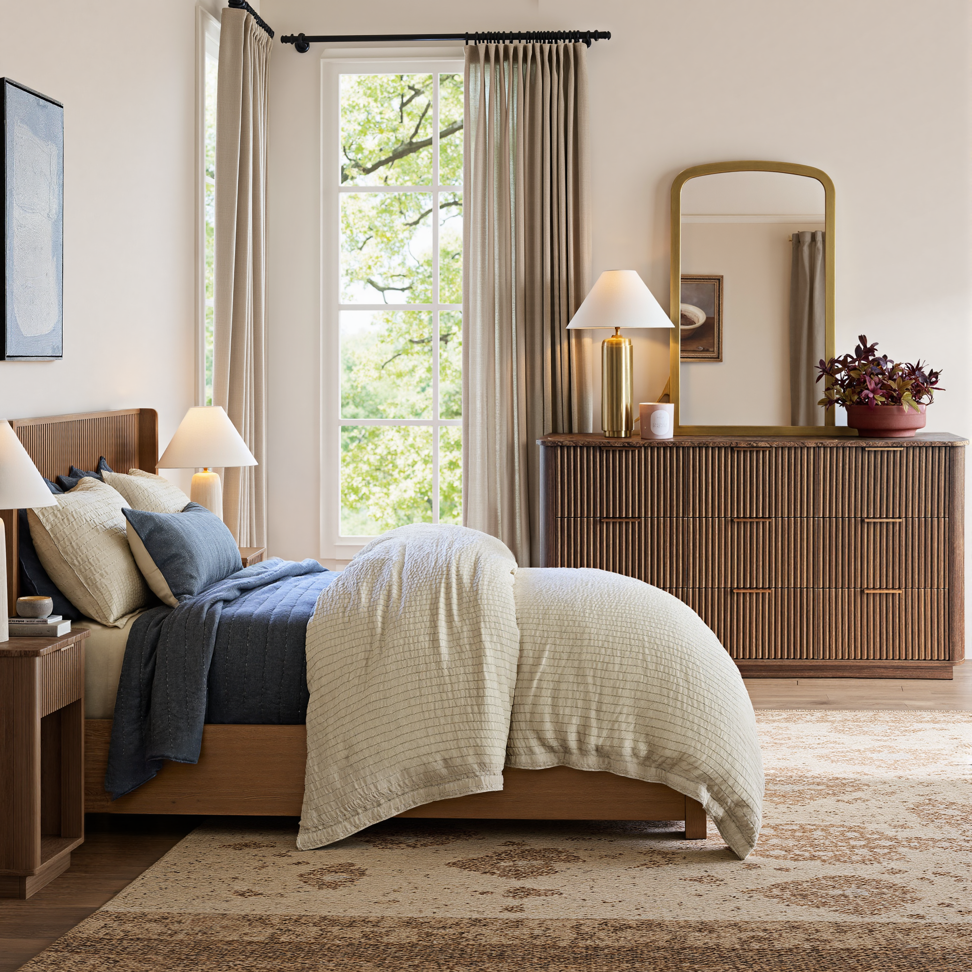 Fluted 9 dresser Bedroom Set – Walnut