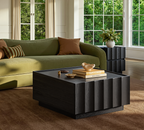win2win Square Coffee Table with Storage, Mid Century Modern Coffee Table with Wave Design, Wood Grain Finish, Minimalist Center Table with Top-Edge Finger Pull Design for Living Room, Office, Black