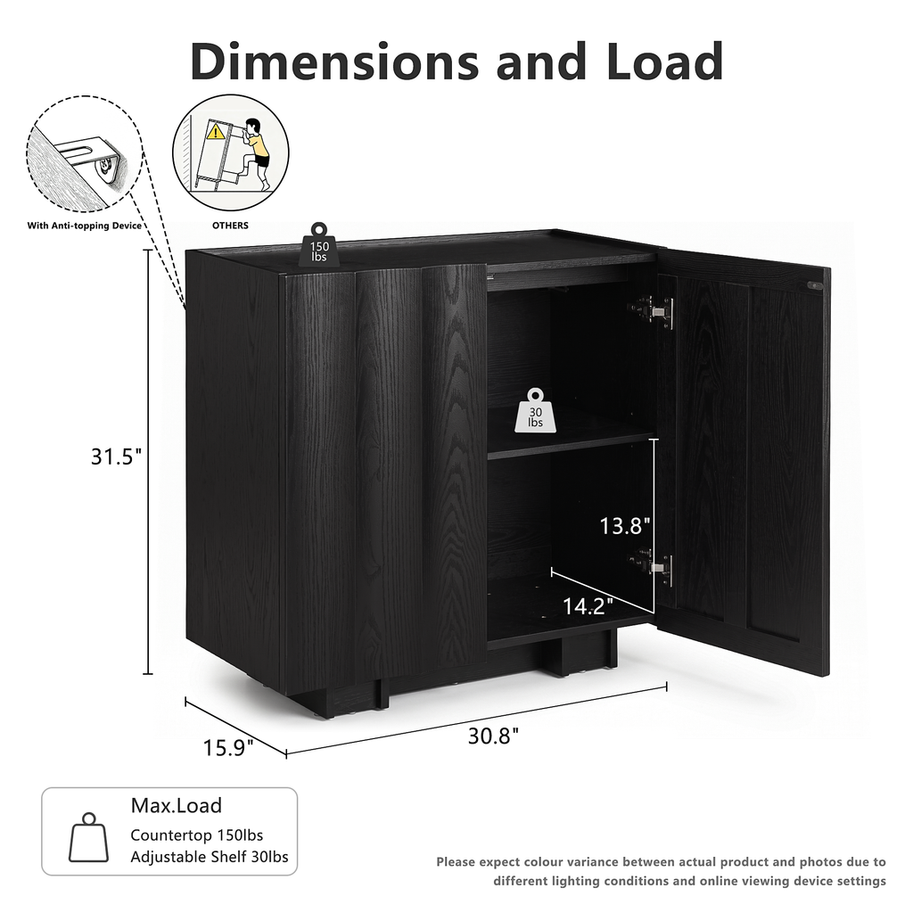 win2win Buffet Cabinet with Storage, Mid Century Modern Sideboard with Wave Design, Wood Grain Finish, Credenza with Adjustable Shelves, Modular Accent Cabinets for Living Dining Room Hallway, Black