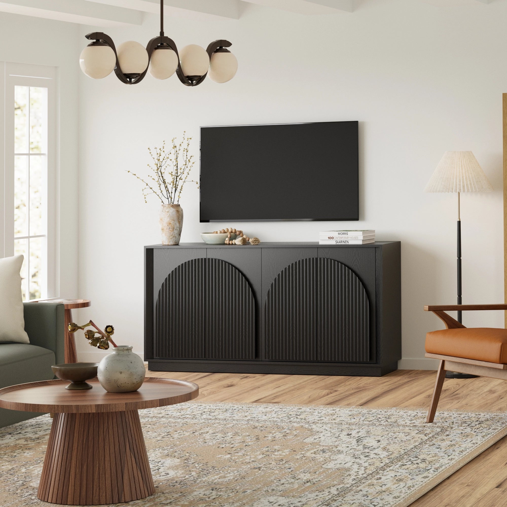 MIN FlU™Fluted 4-Door Buffet Cabinet Black