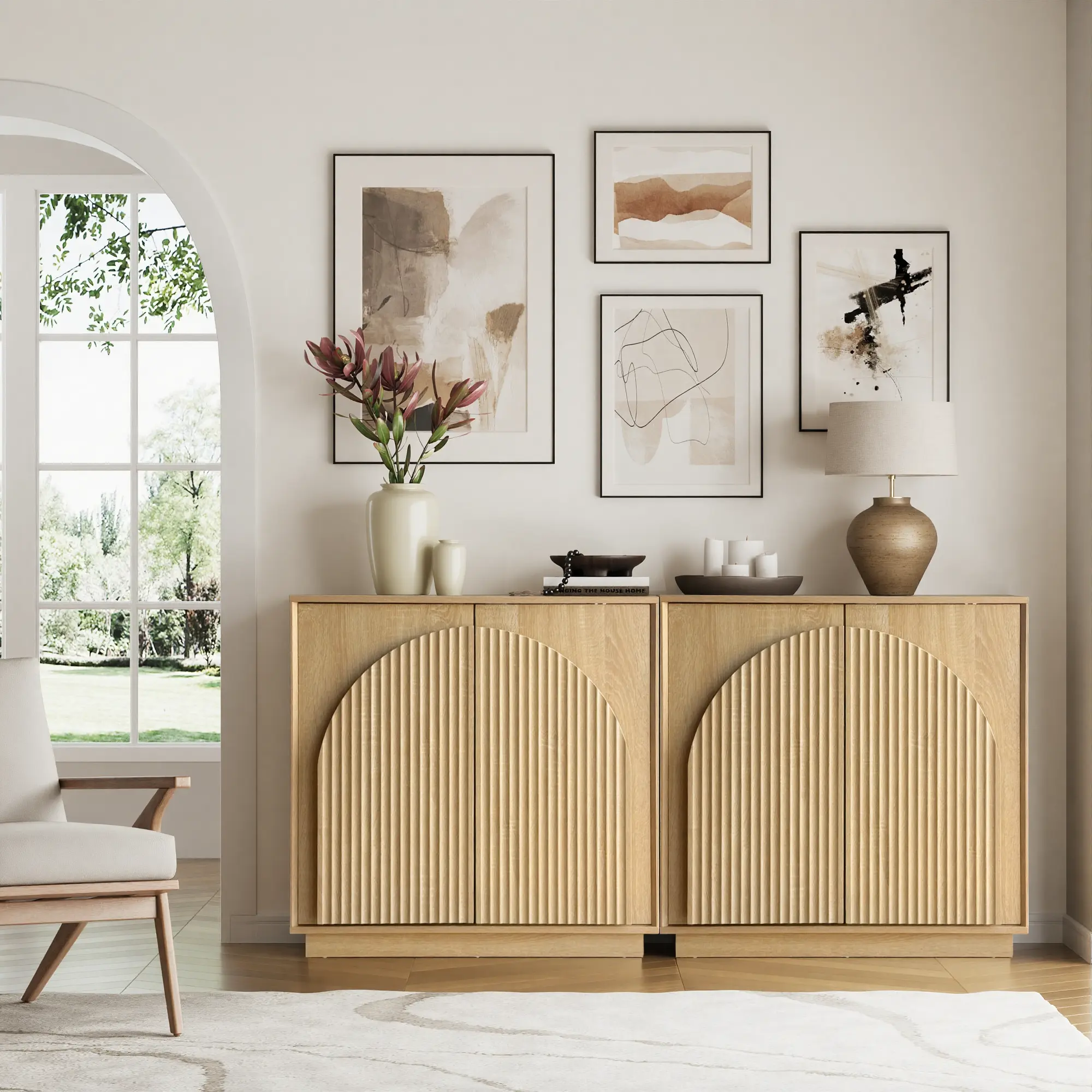 Win2Win Fluted Sideboard Buffet Cabinet – Oak win2win