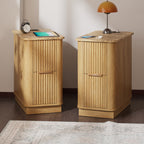 win2win Narrow End Table with Charging Station, Fluted Side Table with Faux Marble Top, Skinny Modern Boho Nightstand, Slim End Table with Drawers & Storage for Living Room, Bedroom, Oak