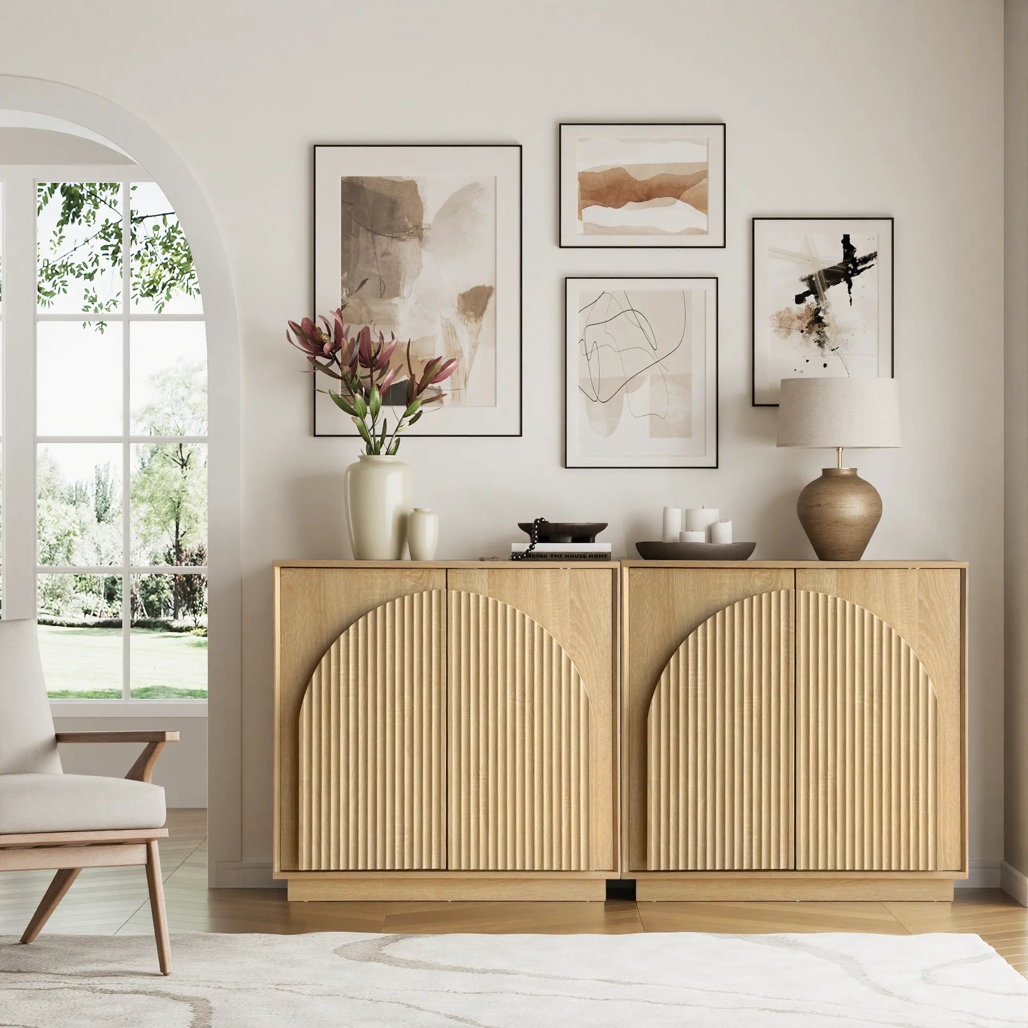 Fluted  2-Door Small Sideboard Oak