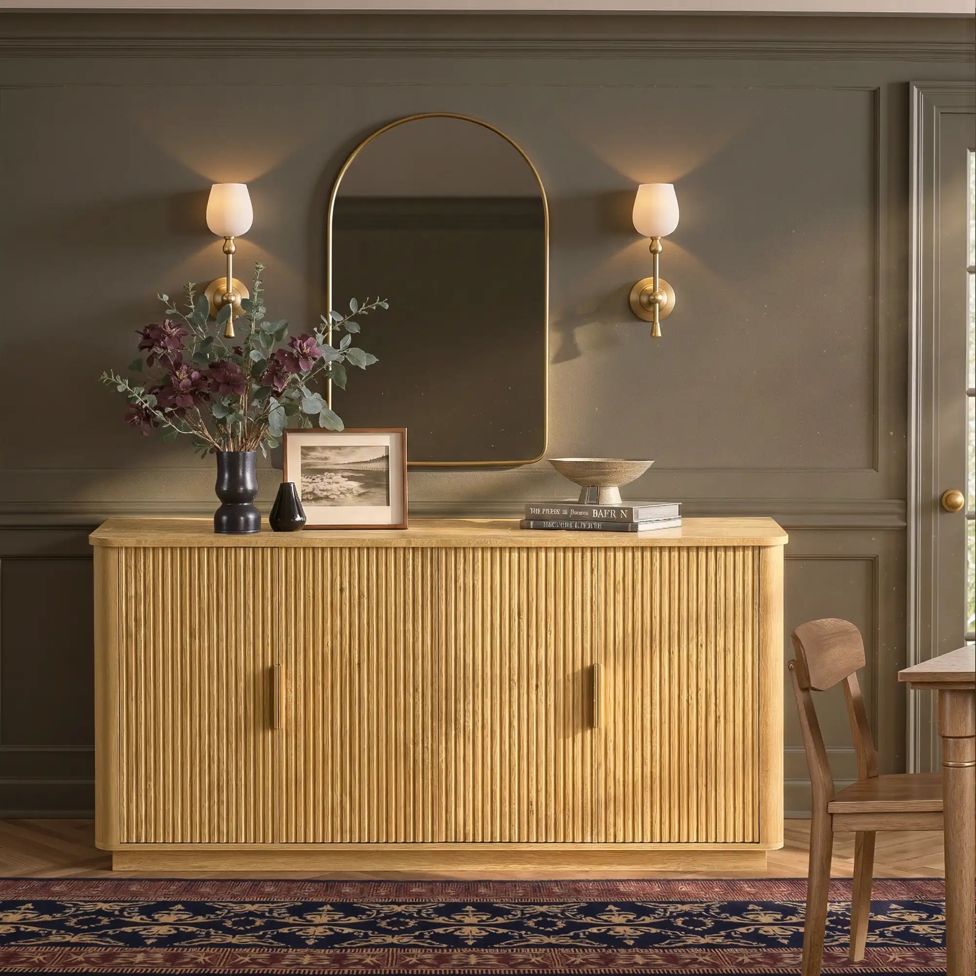 MINORA™ Arco Fluted 4-Door Sideboard – Golden Oak