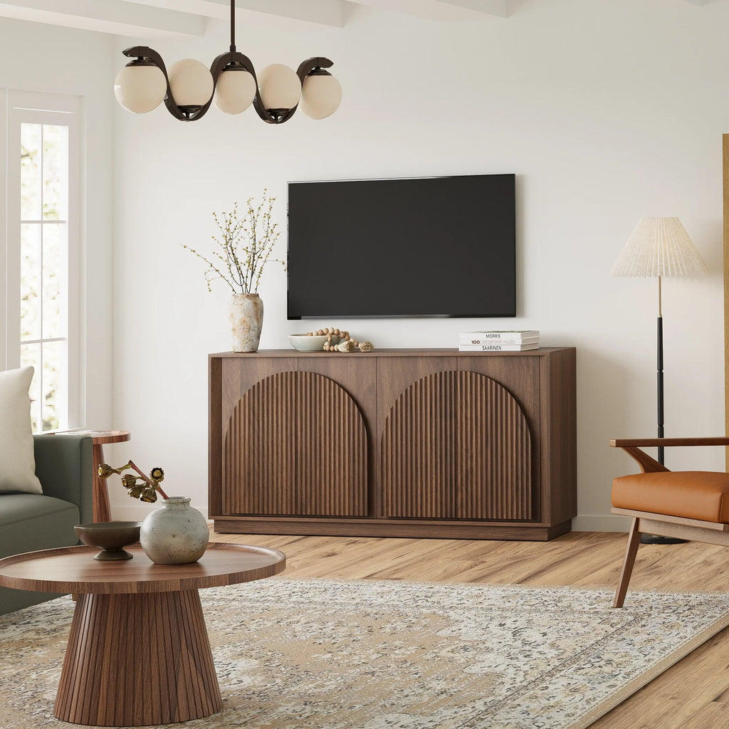 Fluted 4-Door Buffet Cabinet  Walnut