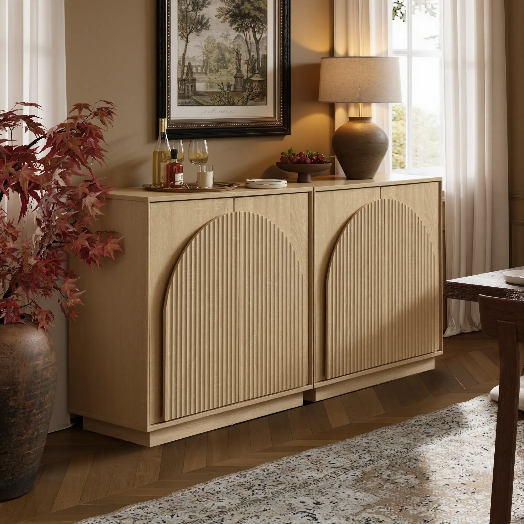 Win2Win Fluted Sideboard Buffet Cabinet – Oak win2win