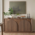 Fluted 4-Door Buffet Cabinet  Walnut