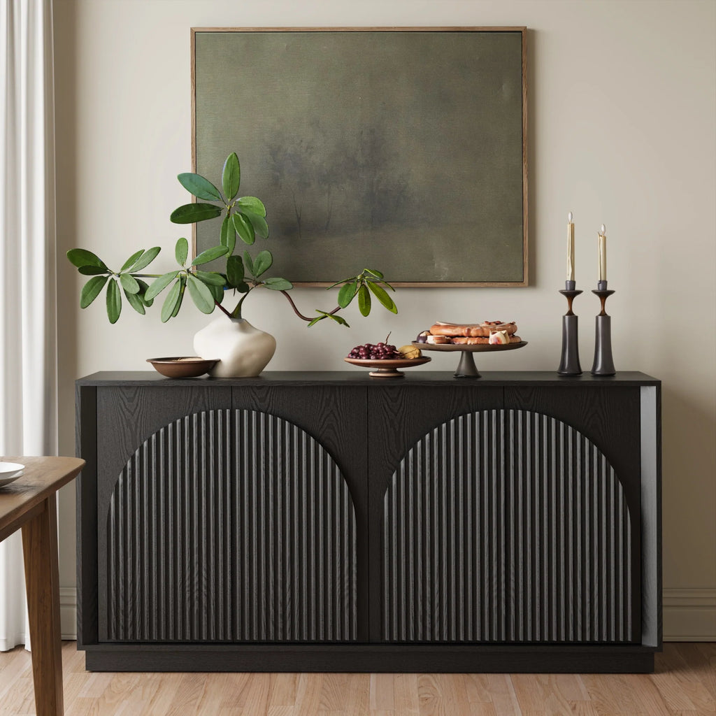 Fluted 4-Door Buffet Cabinet Black