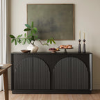 Fluted 4-Door Buffet Cabinet Black