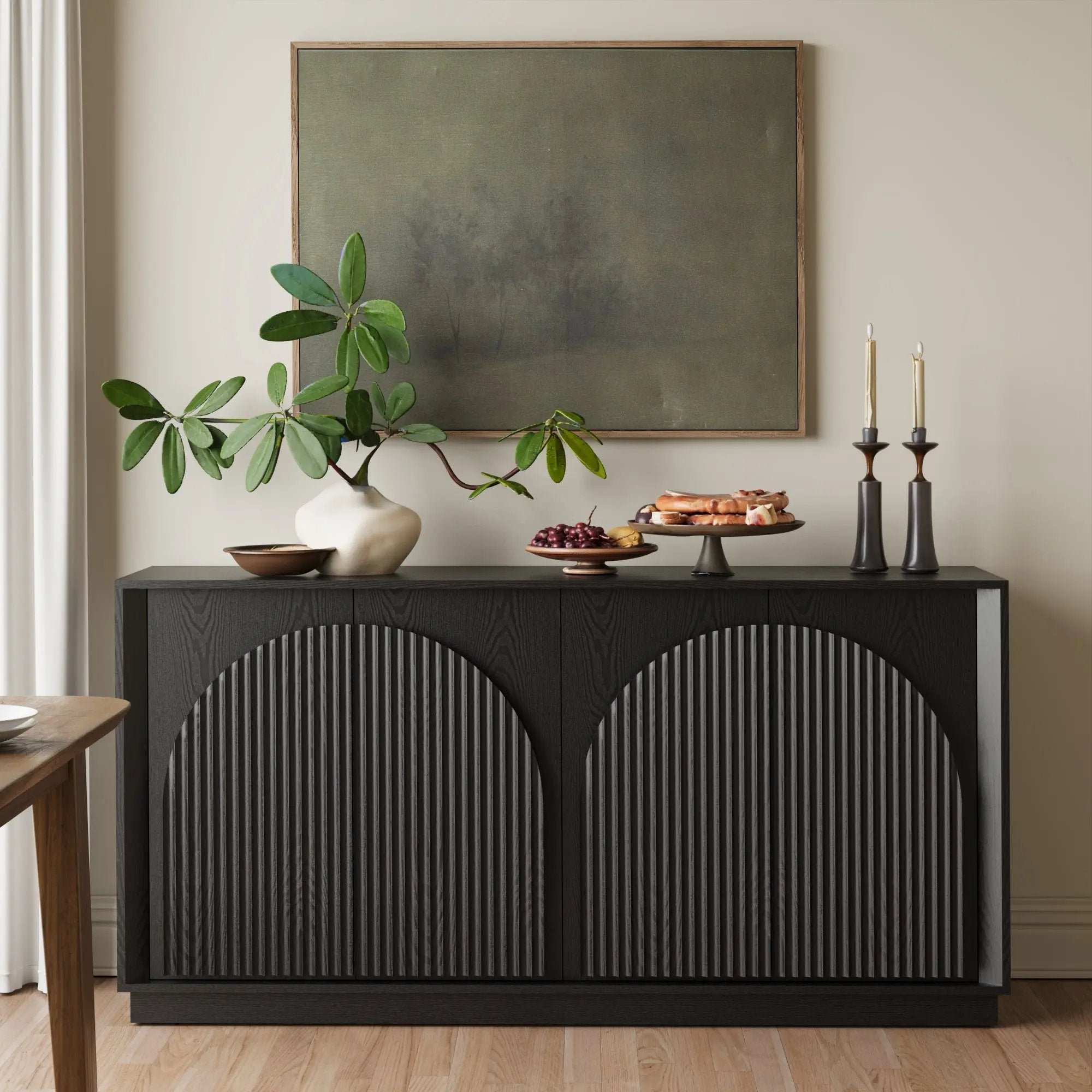 Win2Win Fluted 4-Door Sideboard Buffet Cabinet – 65" Black win2win
