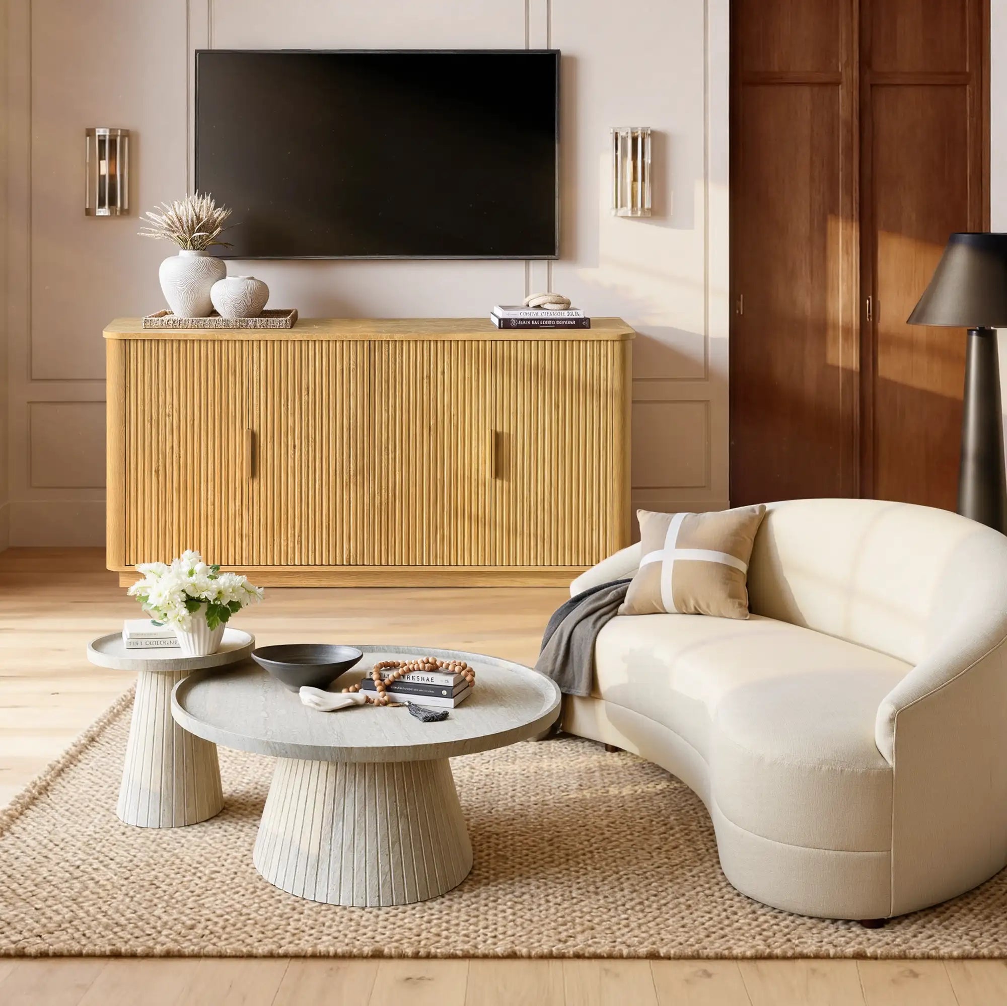 MINORA™ Arco Fluted 4-Door Sideboard – Golden Oak