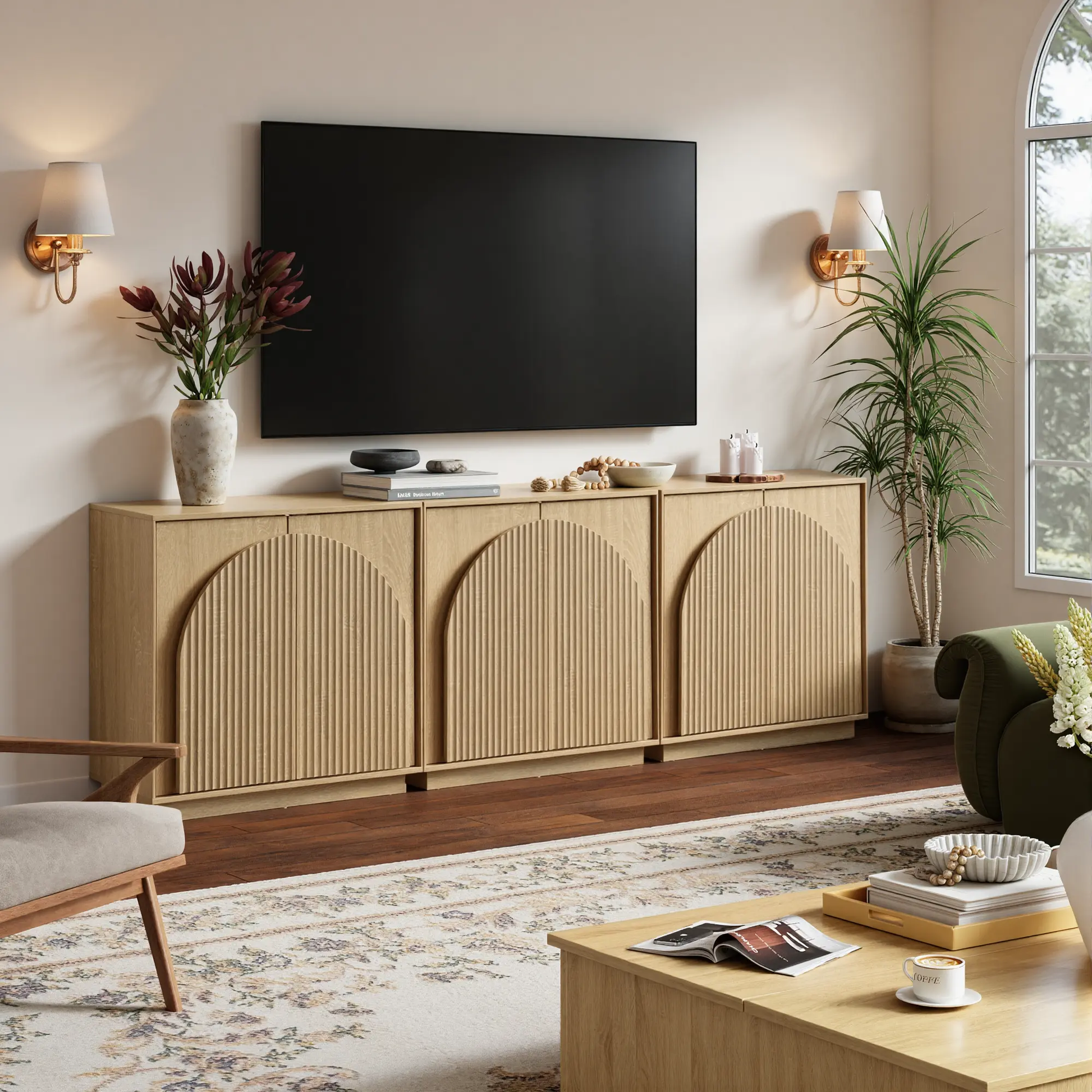 Win2Win Fluted Sideboard Buffet Cabinet – Oak win2win