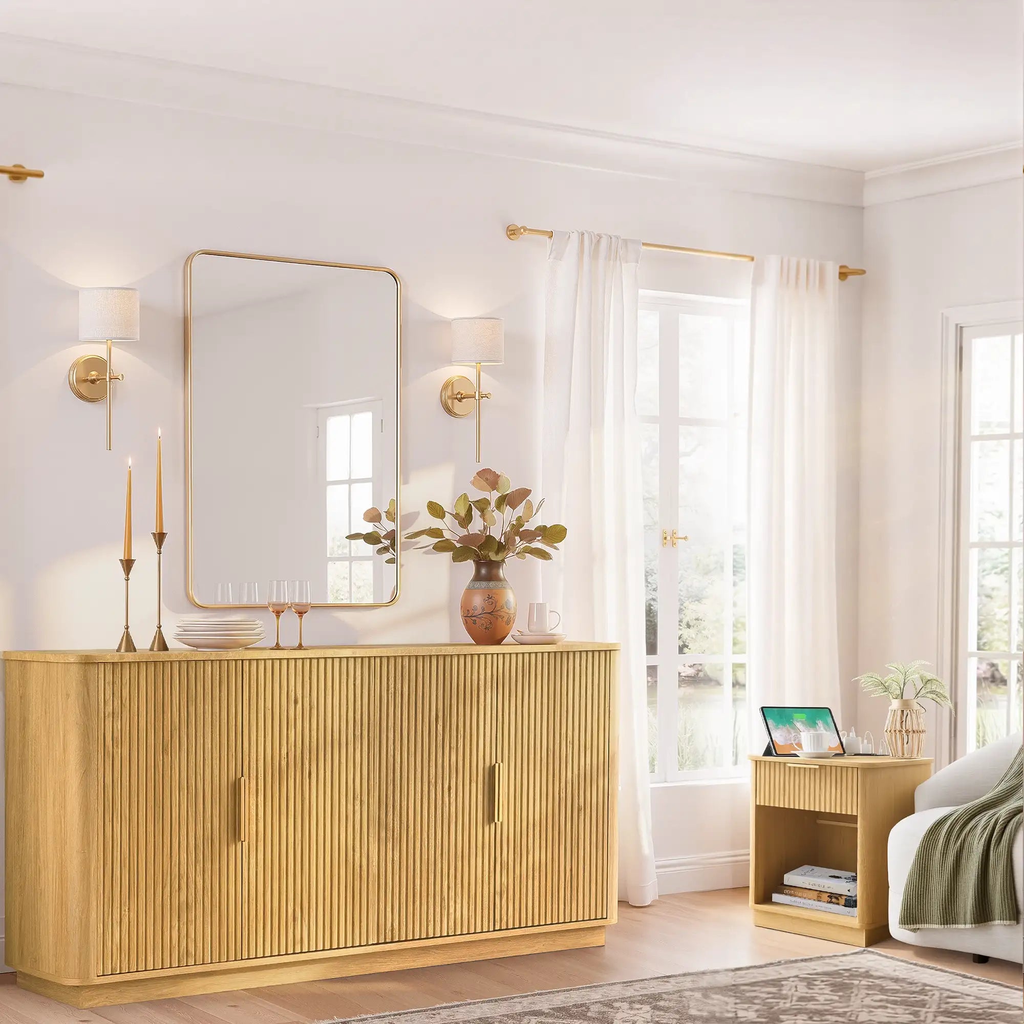 MINORA™ Arco Fluted 4-Door Sideboard – Golden Oak