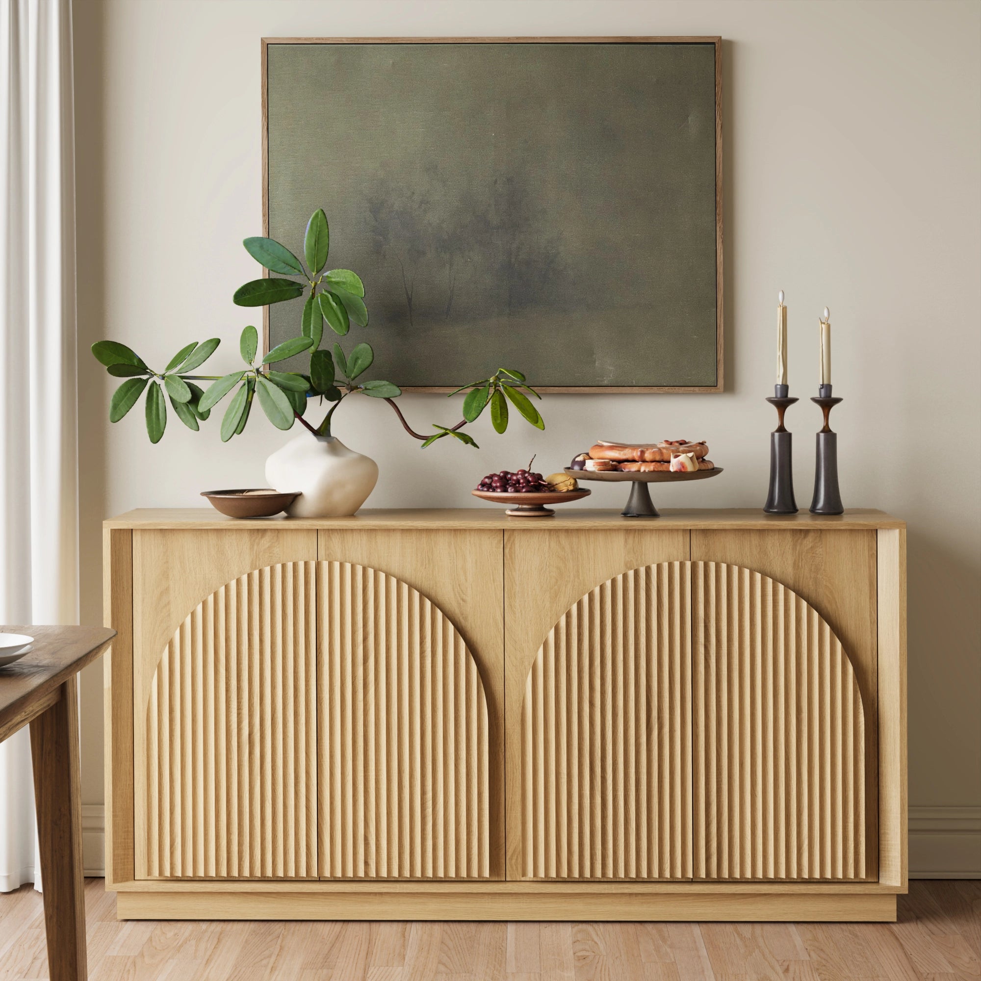 MIN FlU™Fluted 4-Door Buffet Cabinet  Oak