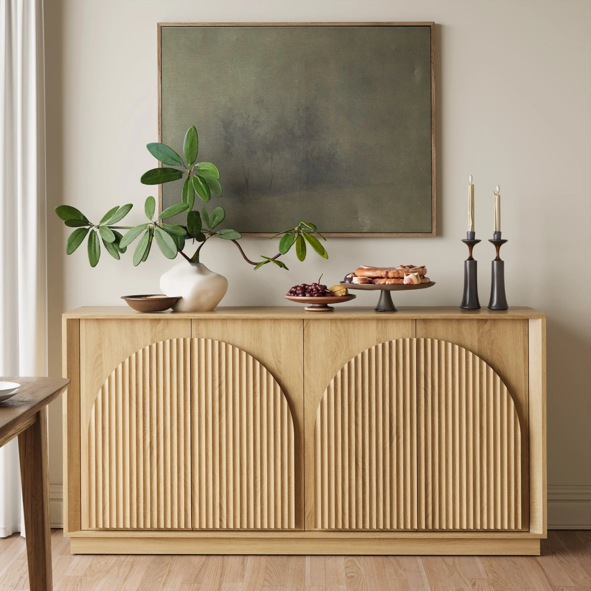 Fluted 4-Door Buffet Cabinet  Oak