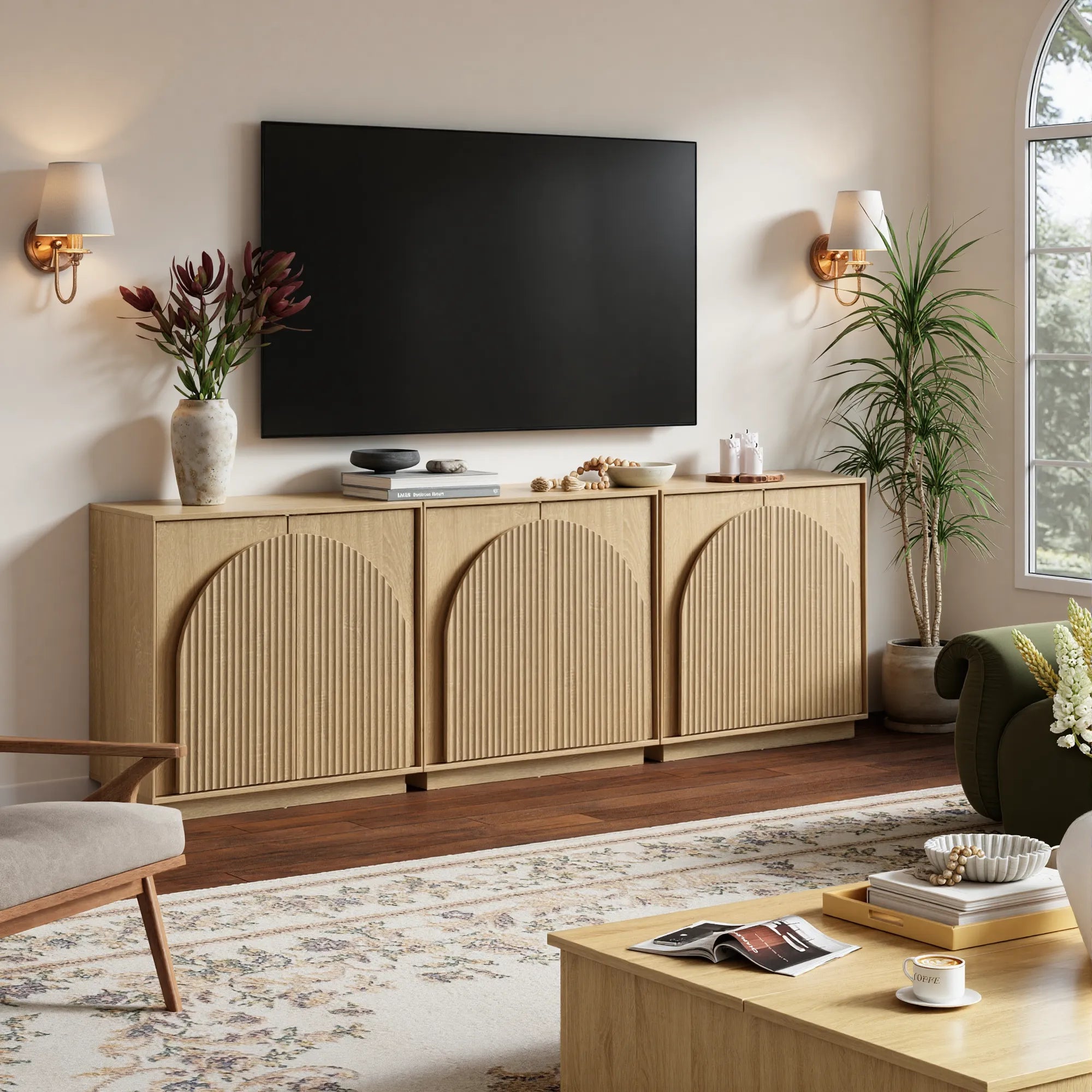 Fluted  2-Door Small Sideboard Oak