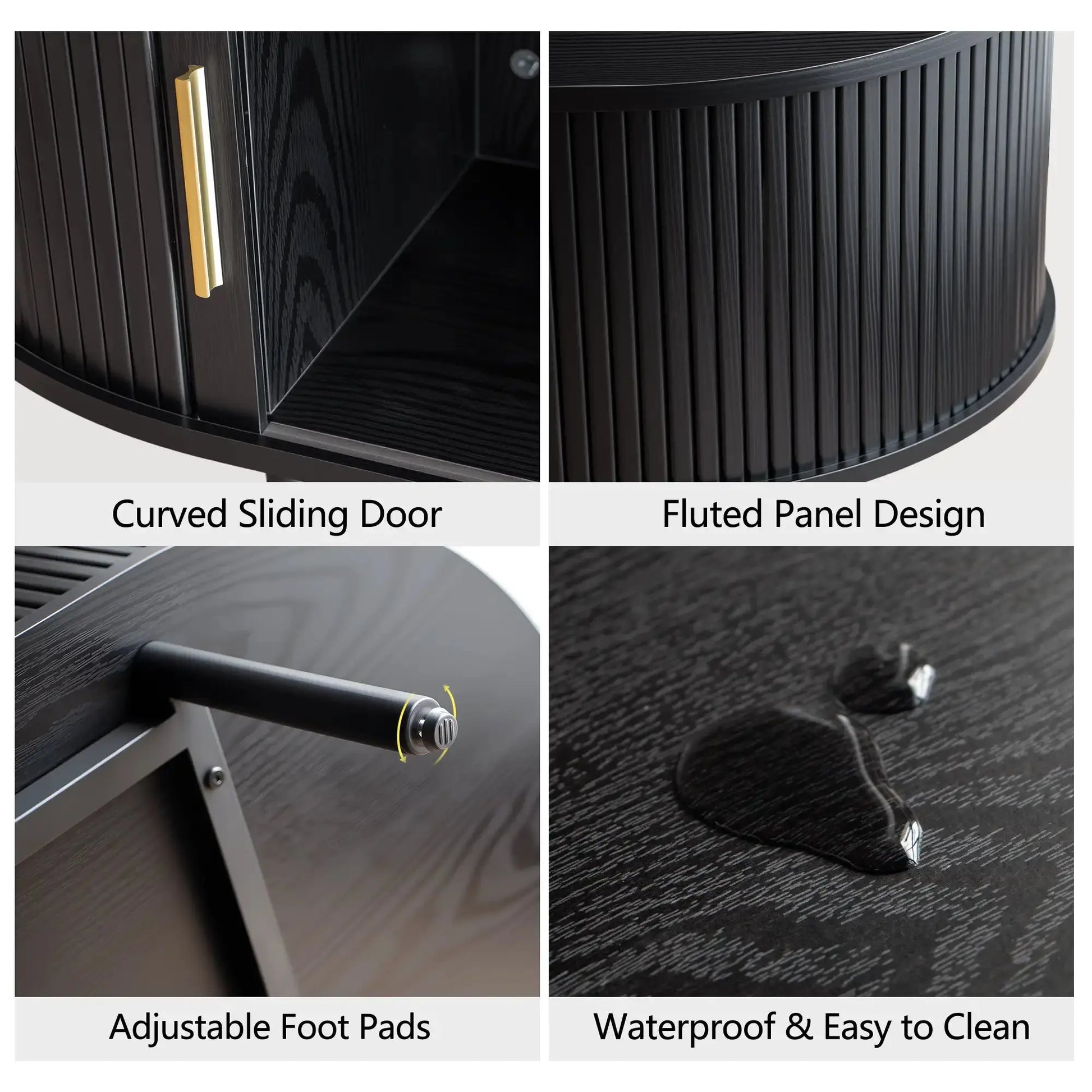 Win2Win Oval Coffee Table with Storage, Black Fluted Center Table win2win