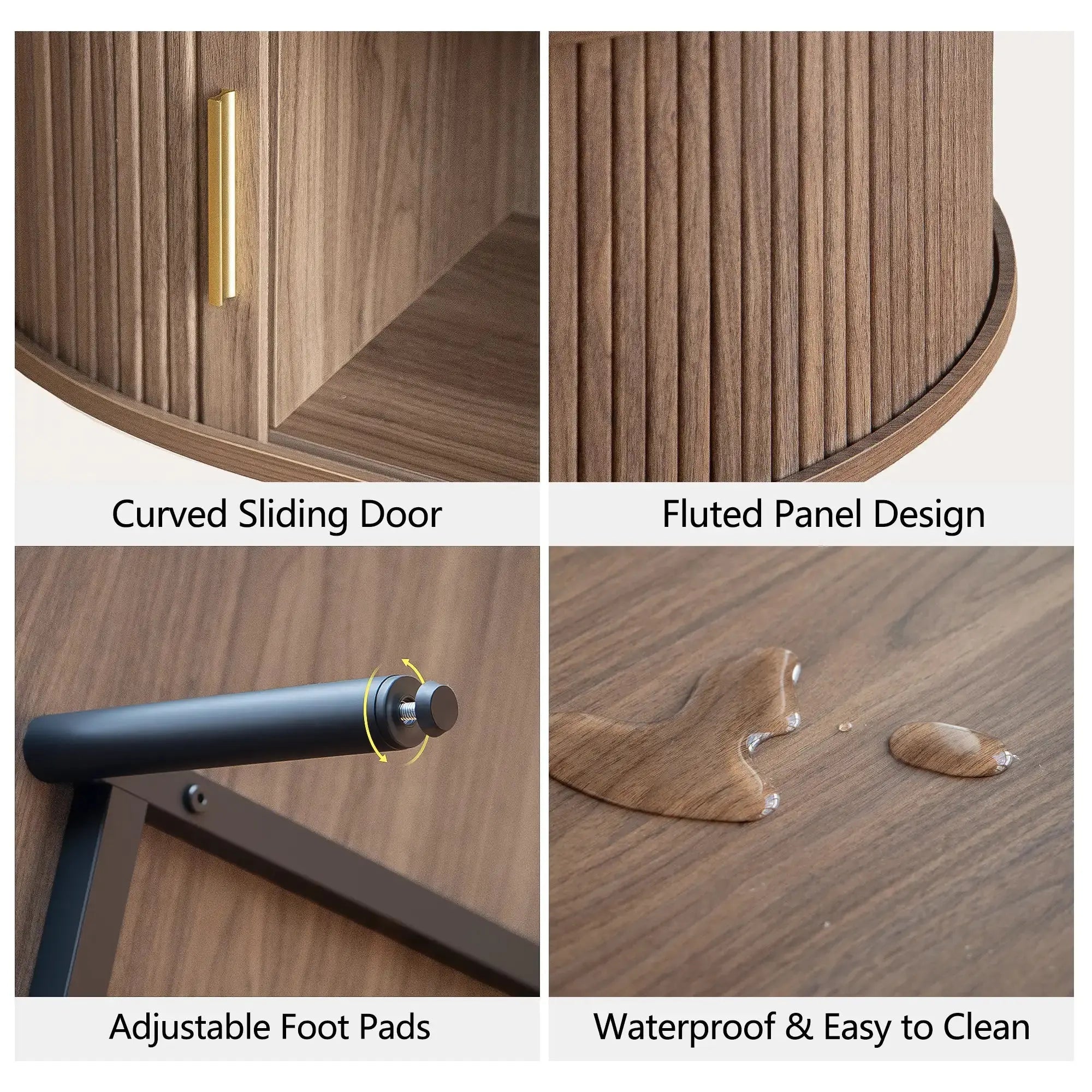 Close-up_details_of_Win2Win_Oval_Coffee_Table_with_Storage_Walnut_Fluted_Center_Table_including_sliding_door_panel_design_foot_pads_and_easy-to-clean_features