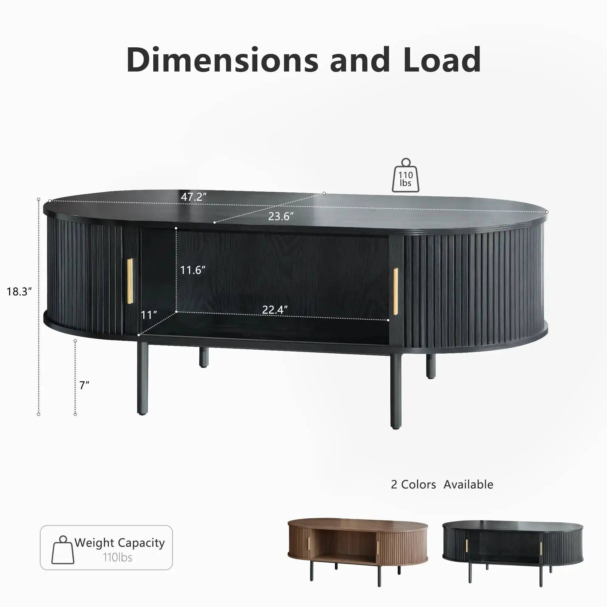 Win2Win Oval Coffee Table with Storage, Black Fluted Center Table win2win