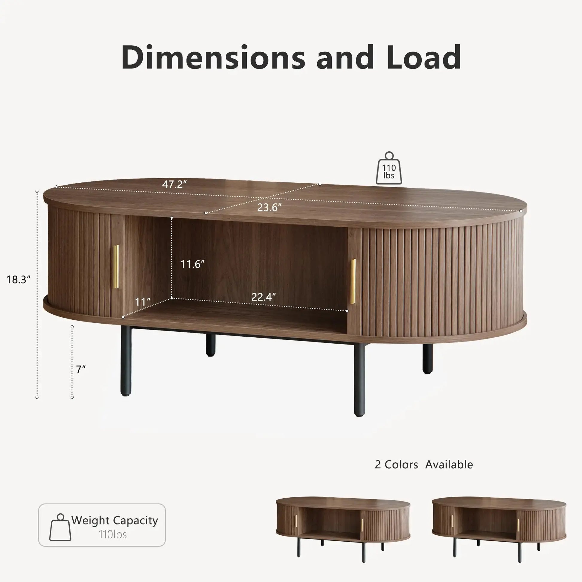 Dimension_and_load_diagram_of_Win2Win_Oval_Coffee_Table_with_Storage_Walnut_Fluted_Center_Table