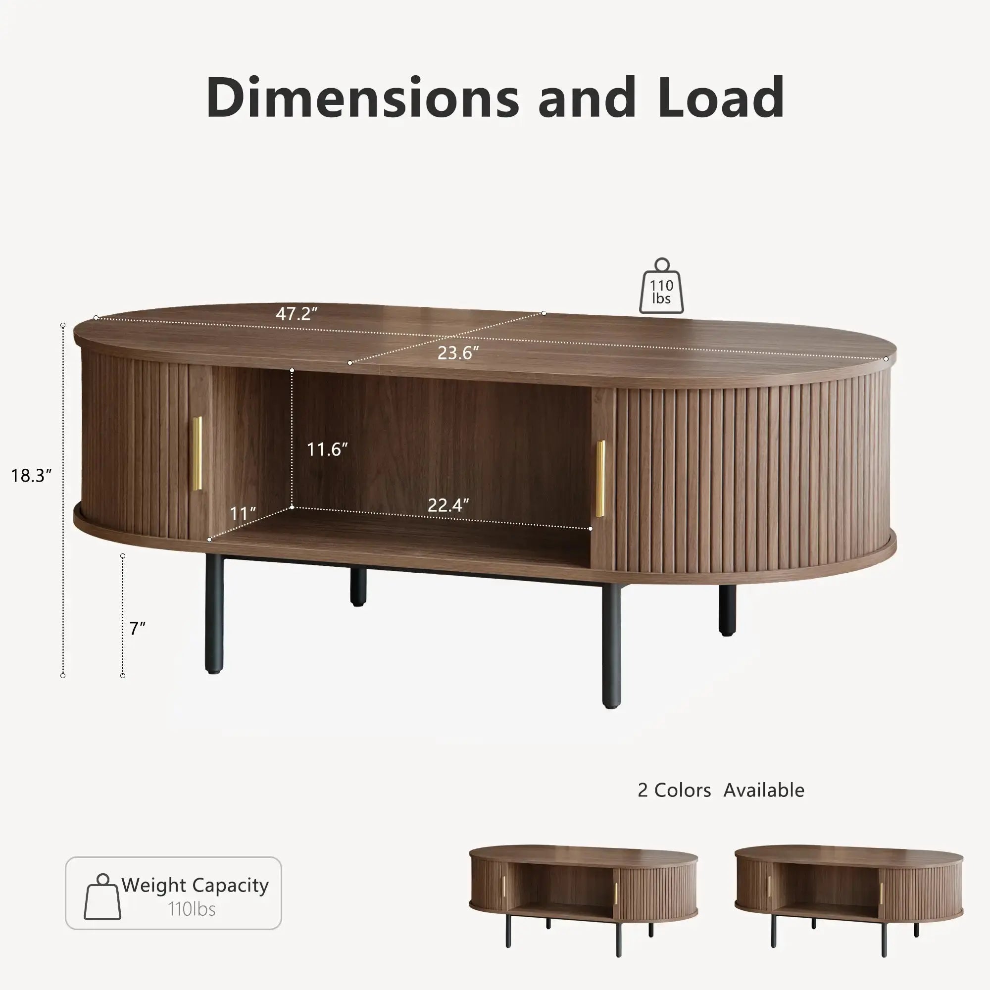 Dimension_and_load_diagram_of_Win2Win_Oval_Coffee_Table_with_Storage_Walnut_Fluted_Center_Table