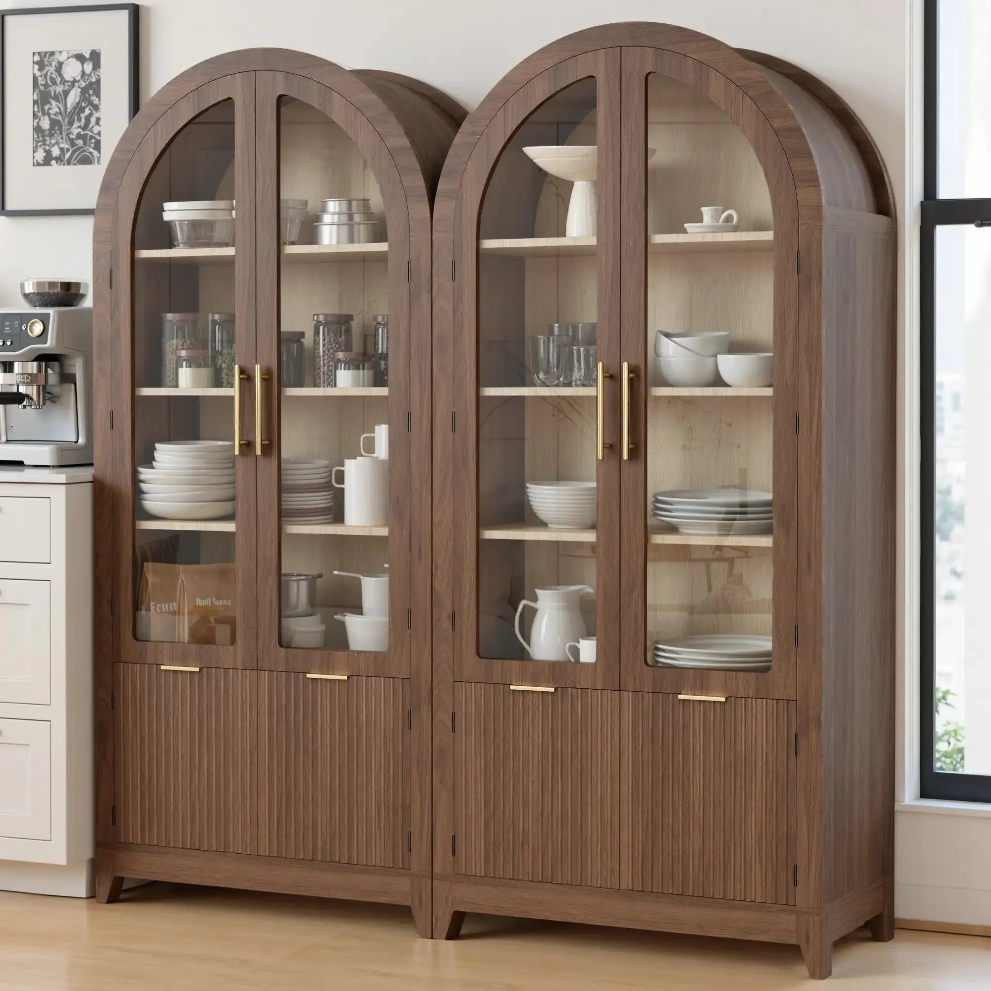 Safety comparison of Win2Win Tall Arched Cabinet with Glass Doors (with anti-topping device) and other cabinets (without anti-topping device)