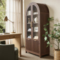 Win2Win Tall Arched Cabinet with Glass Doors, Walnut Storage Cabinet with Fluted Doors win2win
