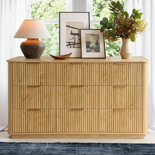 Win2Win Modern Boho 9-Drawer Dresser – Oak Fluted Chest win2win