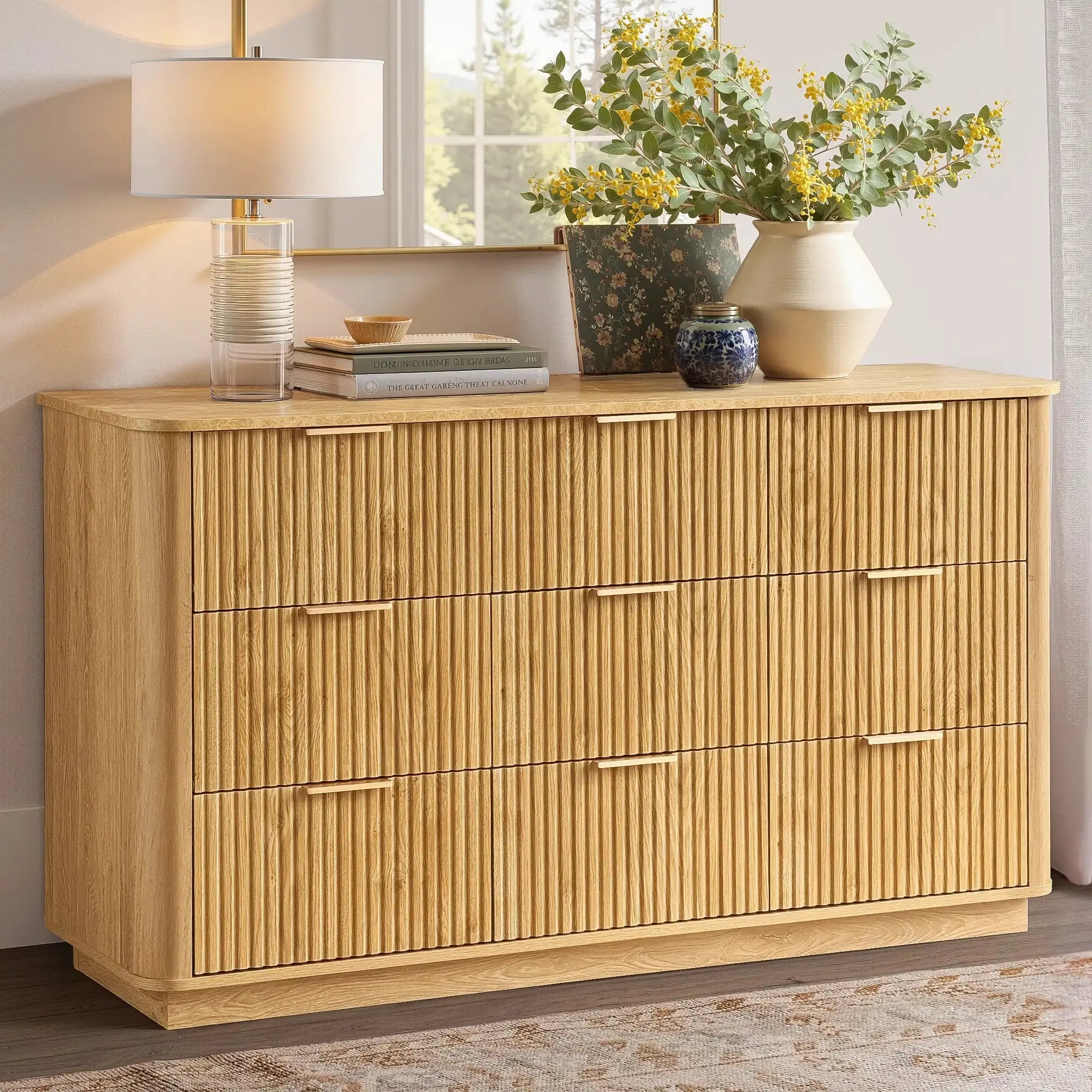 Win2Win Modern Boho 9-Drawer Dresser – Oak Fluted Chest win2win