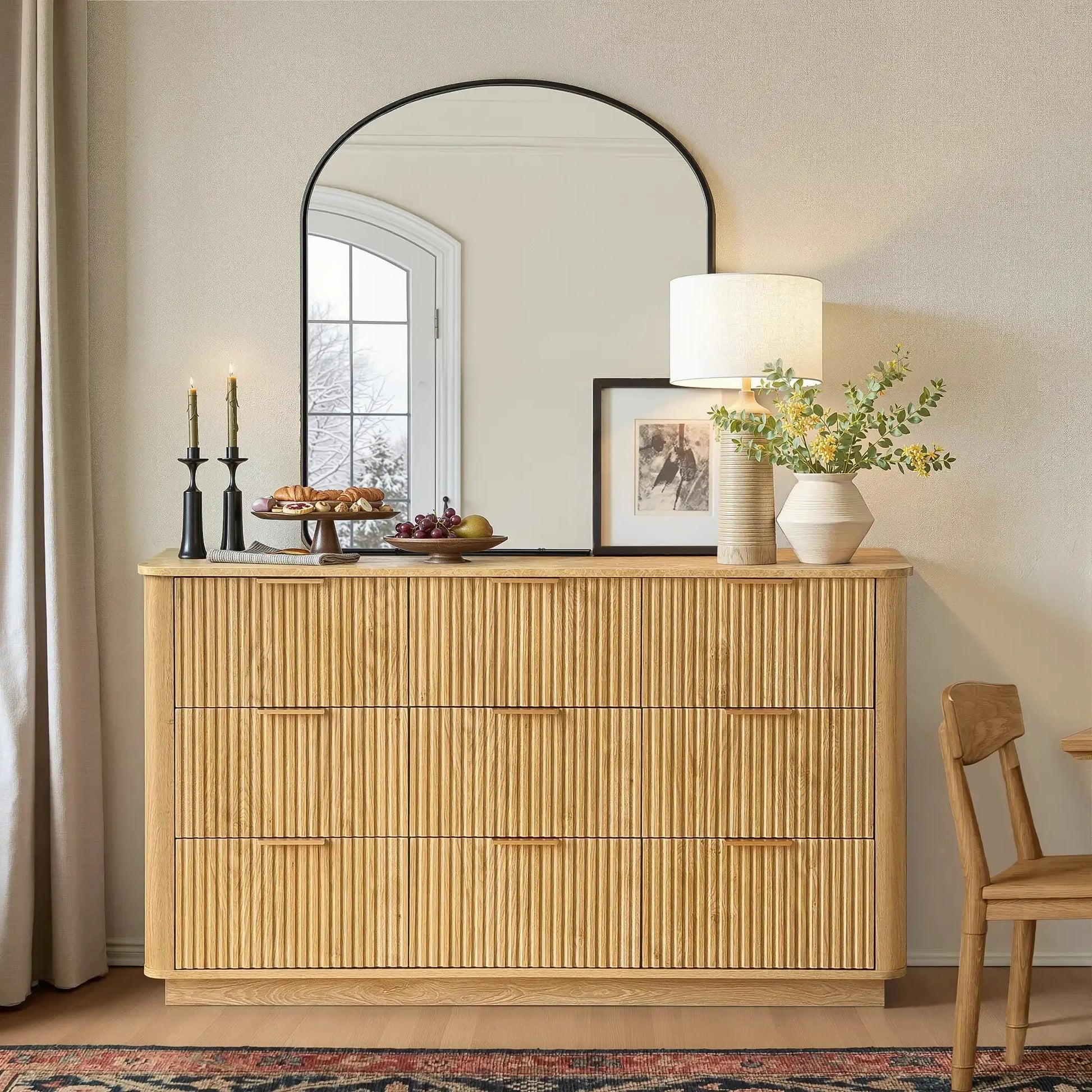 Win2Win Modern Boho 9-Drawer Dresser – Oak Fluted Chest win2win
