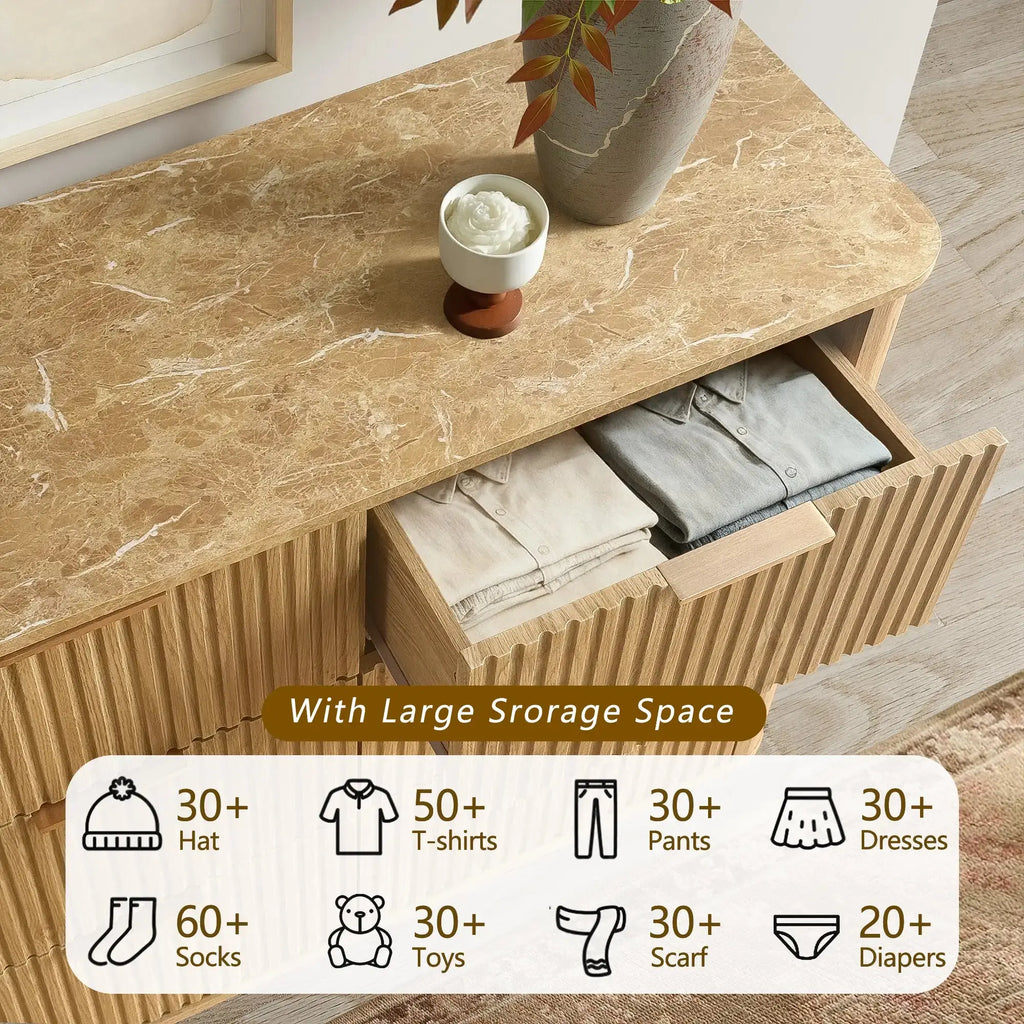 Win2Win Modern Boho 9-Drawer Dresser – Oak Fluted Chest win2win