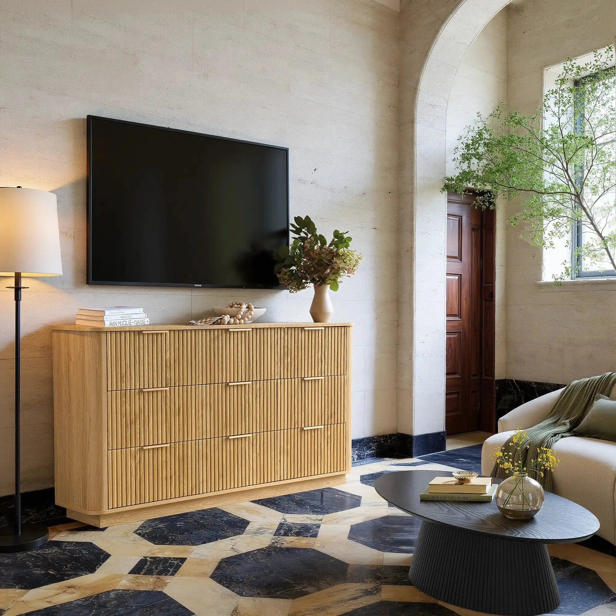 Win2Win Modern Boho 9-Drawer Dresser – Oak Fluted Chest win2win