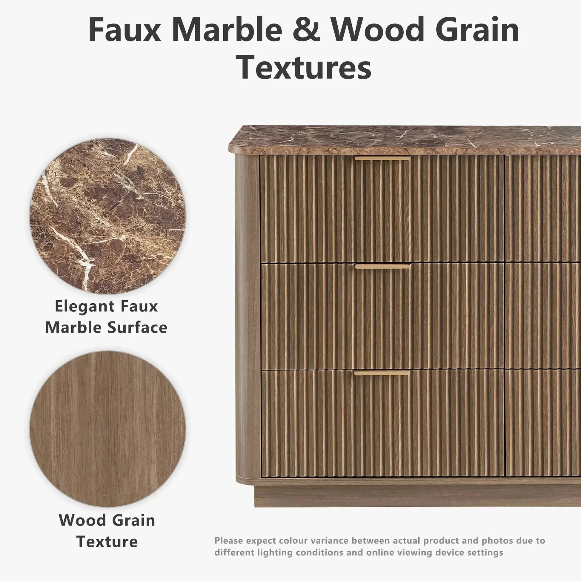 Win2Win Modern Boho 6-Drawer Dresser – walnut Fluted Chest win2win