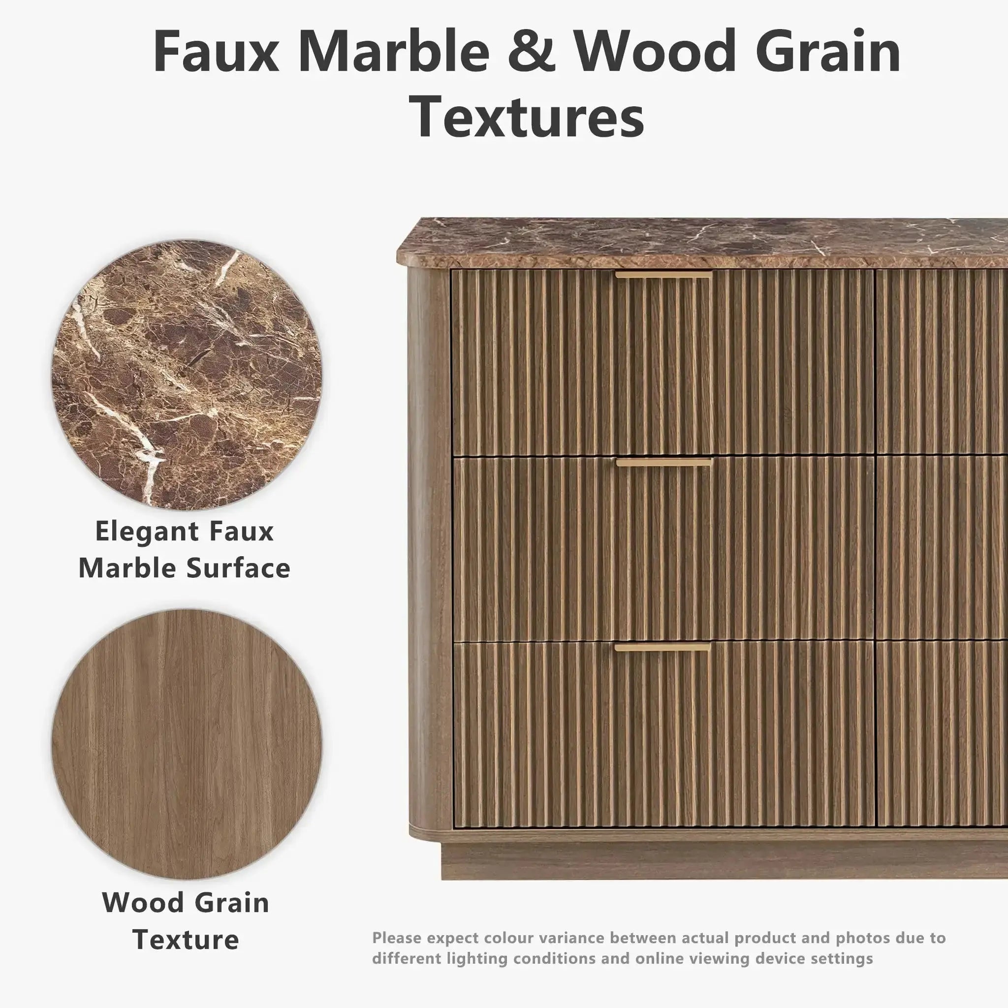 Win2Win Modern Boho 6-Drawer Dresser – walnut Fluted Chest win2win