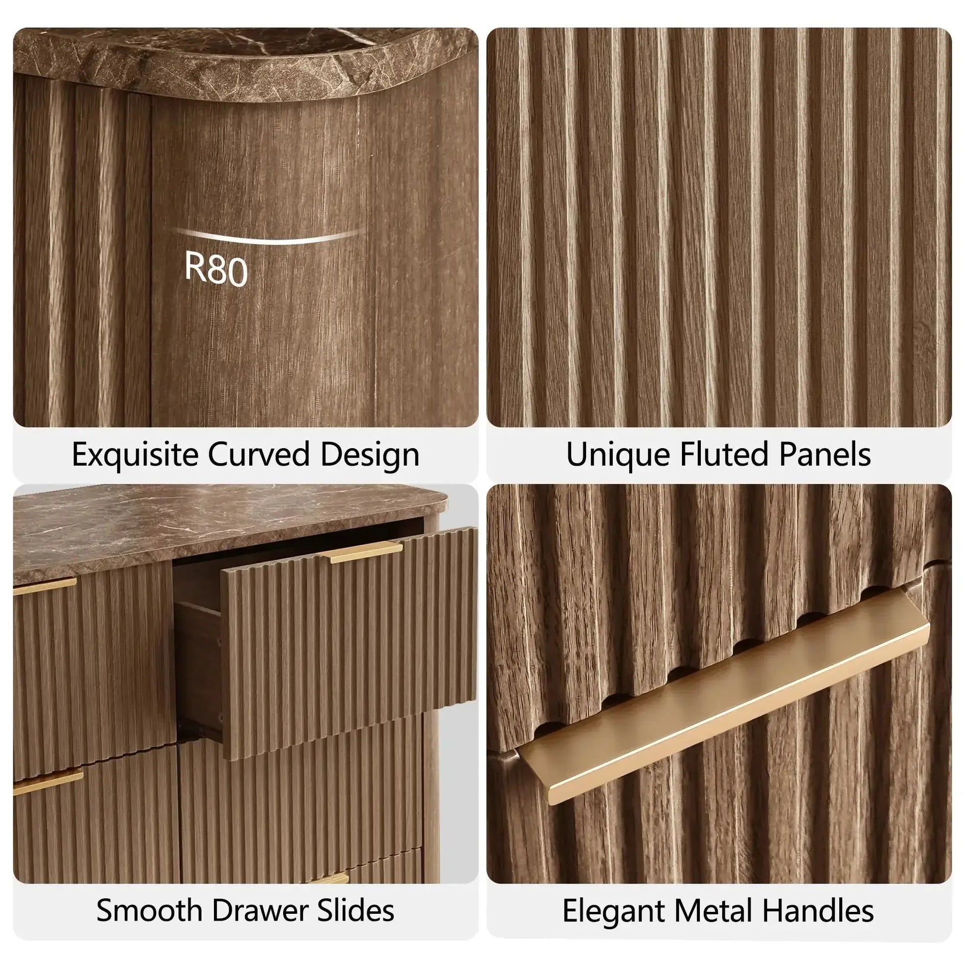 Win2Win Modern Boho 6-Drawer Dresser – walnut Fluted Chest win2win