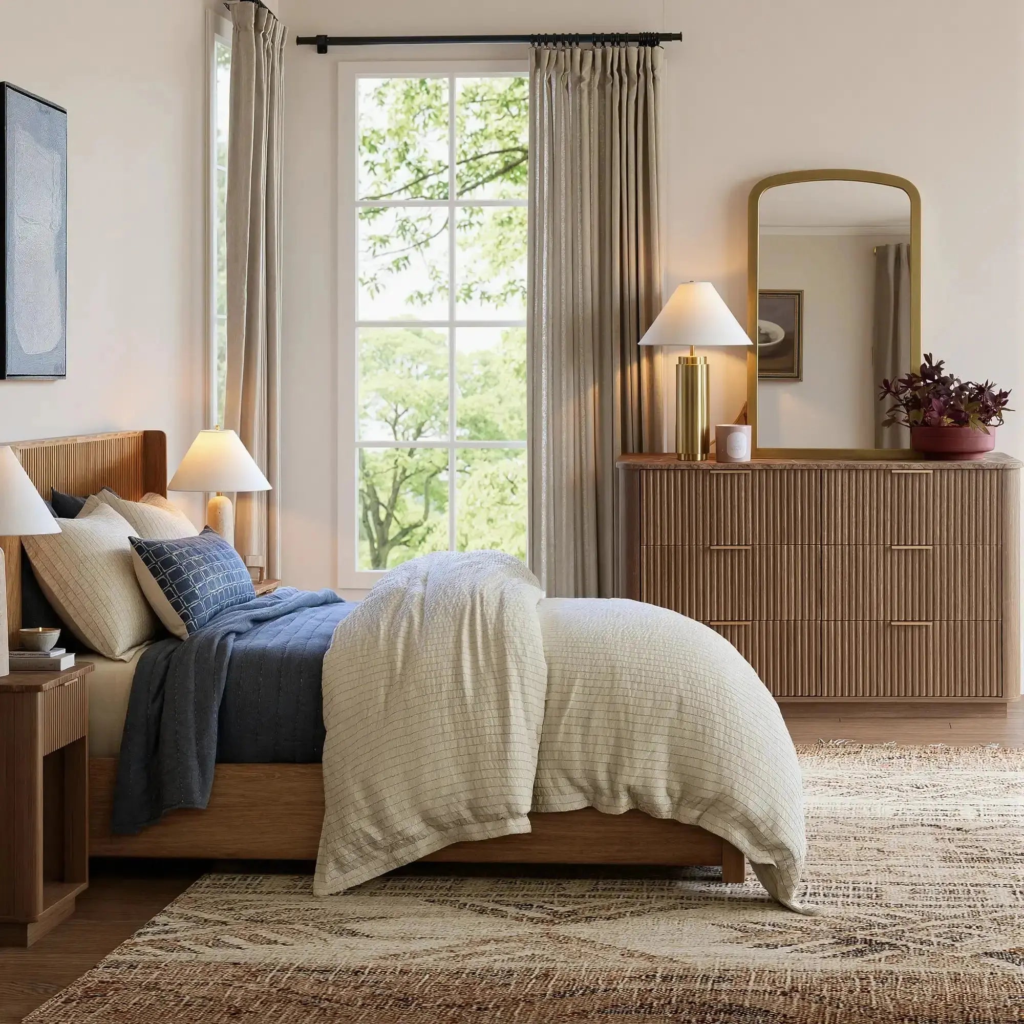 Win2Win Modern Boho 6-Drawer Dresser – walnut Fluted Chest win2win