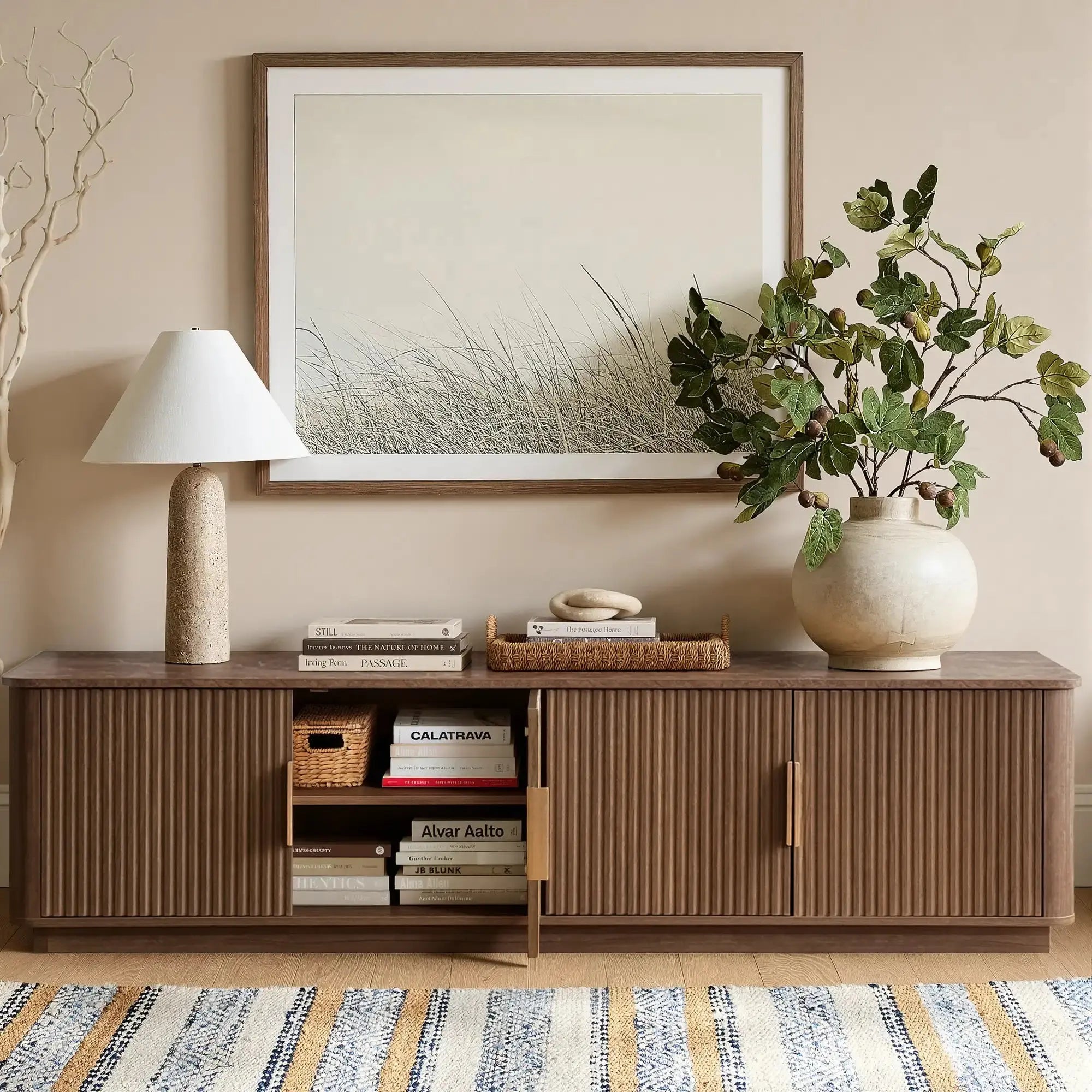 Win2Win Modern Boho Corner TV Stand – Walnut Finish win2win
