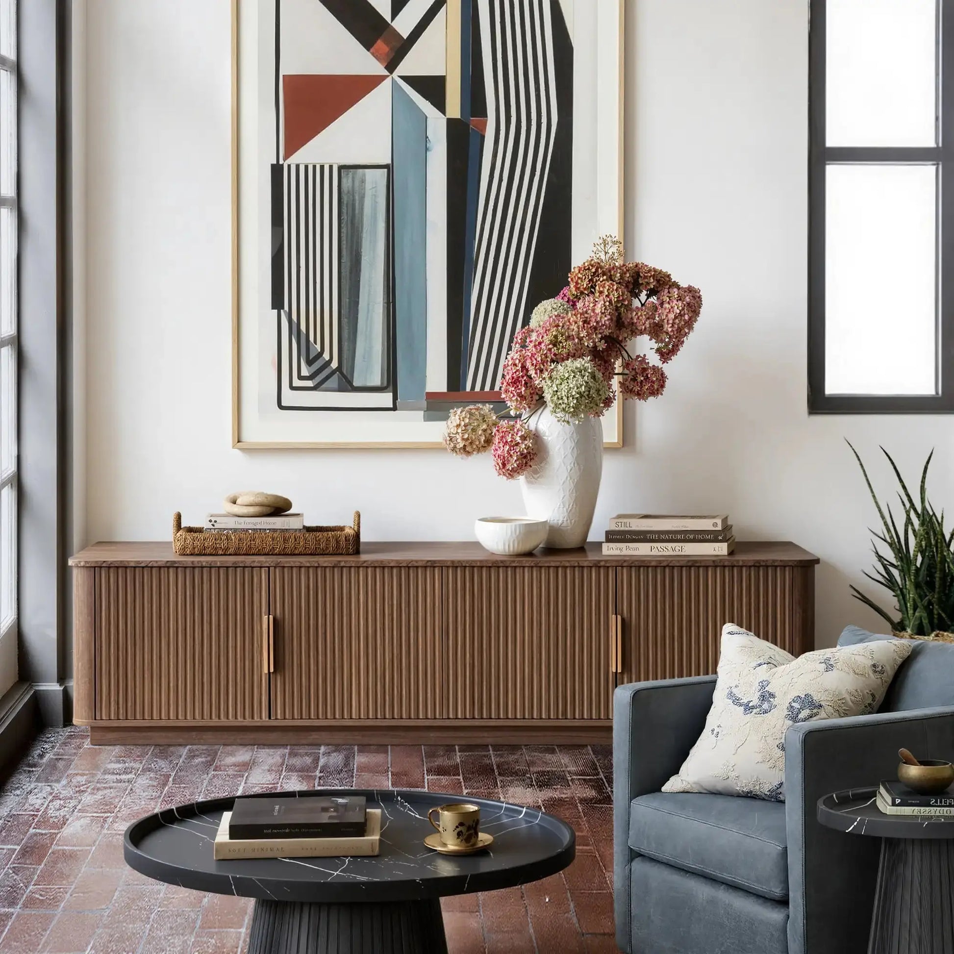 Win2Win Modern Boho Corner TV Stand – Walnut Finish win2win