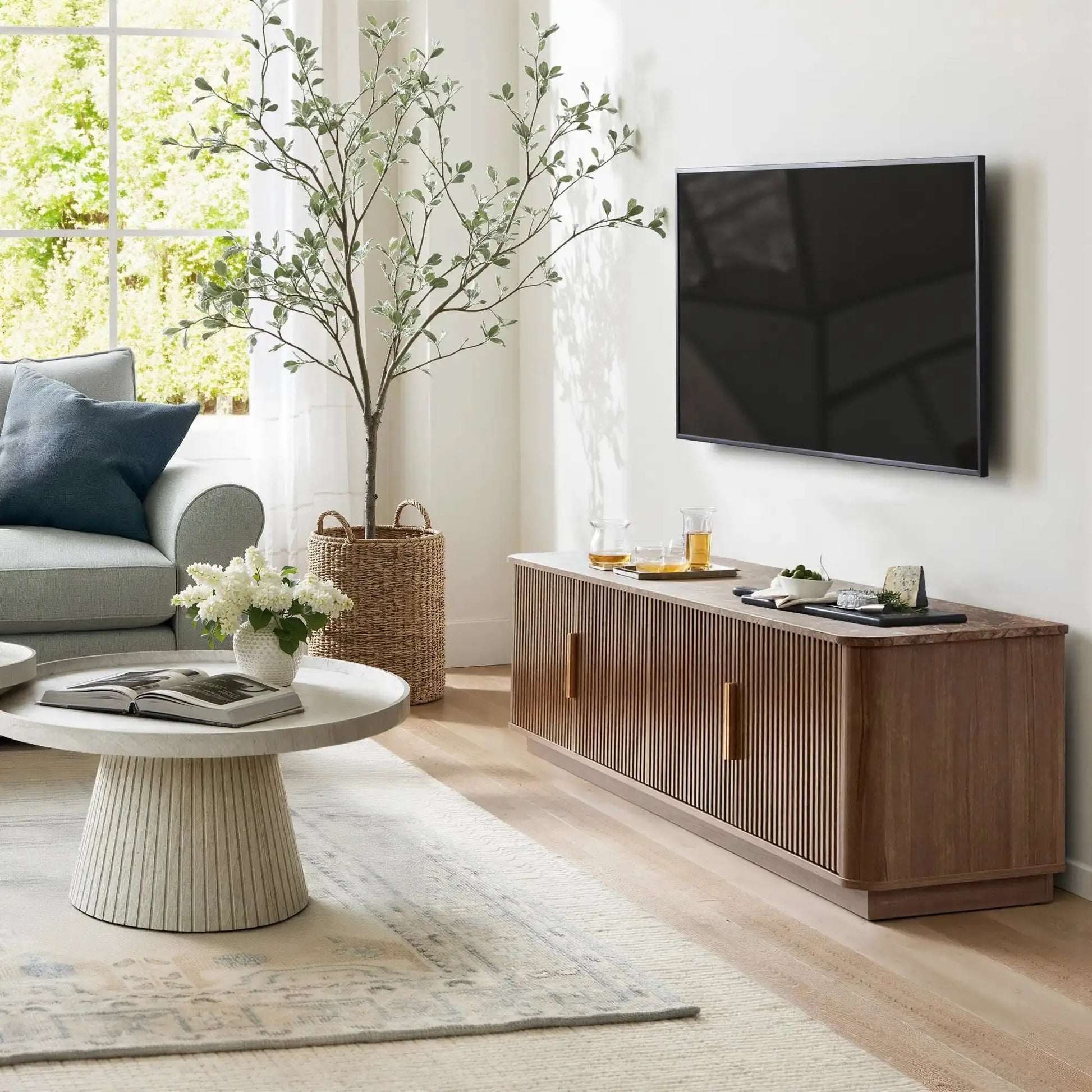 Win2Win Modern Boho Corner TV Stand – Walnut Finish win2win
