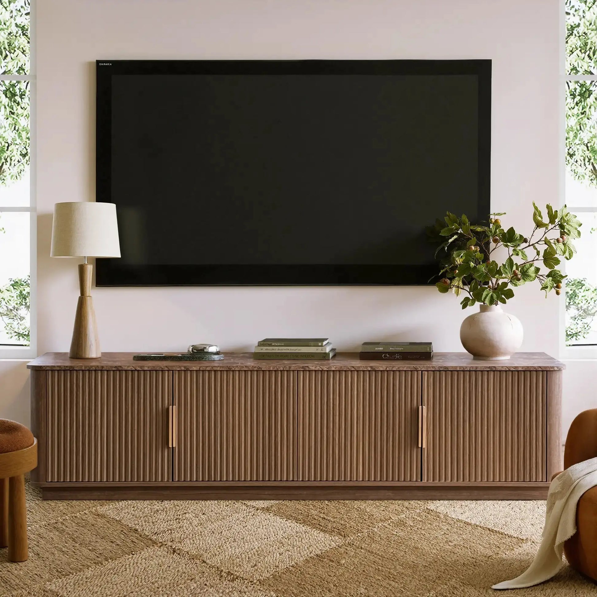 Win2Win Modern Boho Corner TV Stand – Walnut Finish win2win