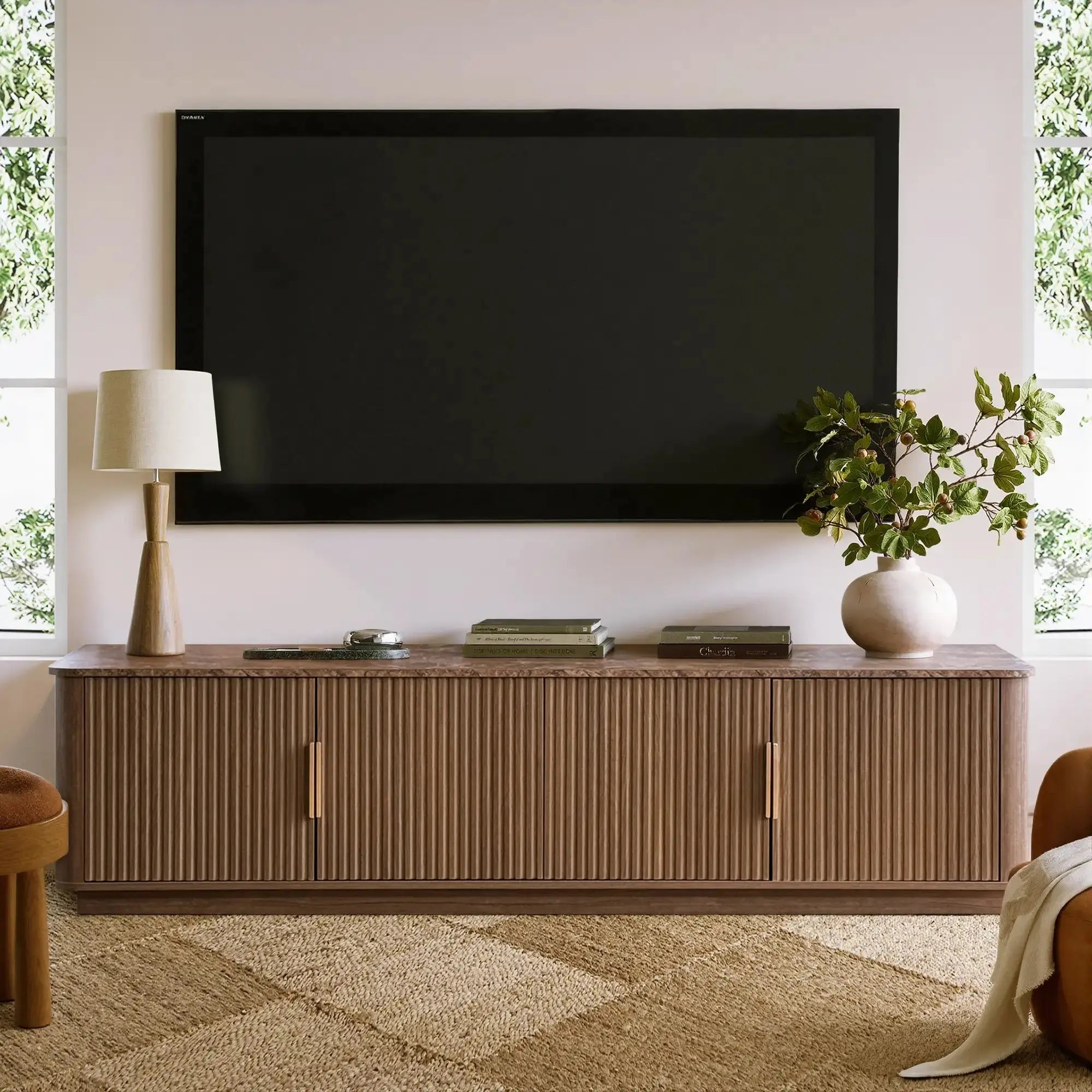 Win2Win Modern Boho Corner TV Stand – Walnut Finish win2win
