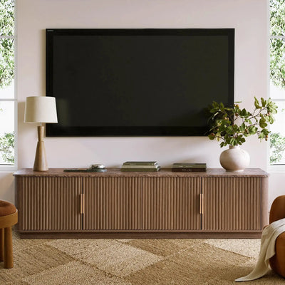 Win2Win Modern Boho Corner TV Stand – Walnut Finish